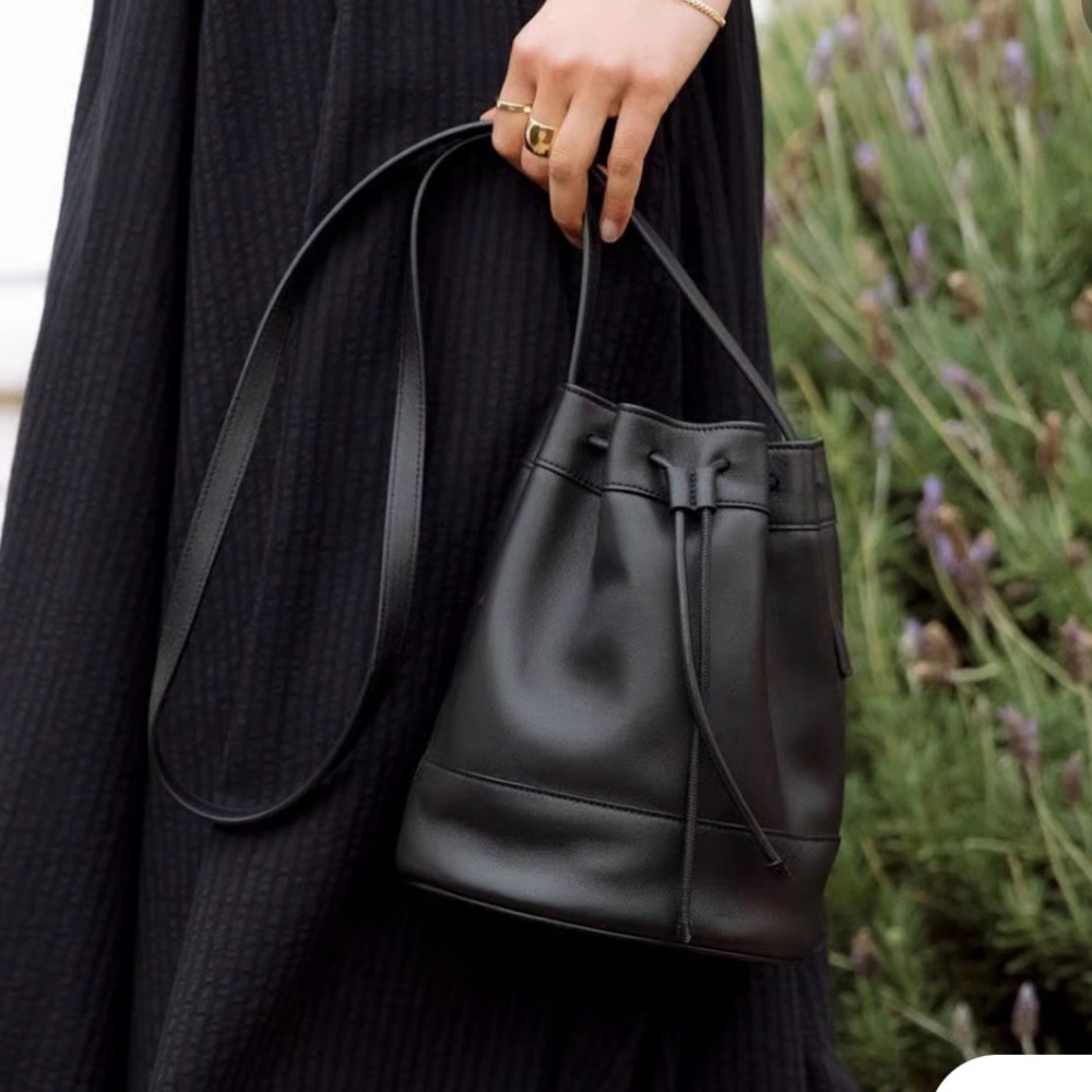Jenni kayne black mini Leather Drawstring Bucket Bag